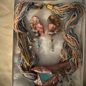 80’s Avant Garde custom necklace & earring set signed & dated by Em Bee 1989.